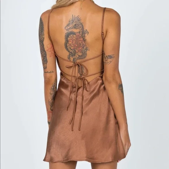 Princess Polly Satin Mini Dress in Copper Brown - Picture 3 of 4